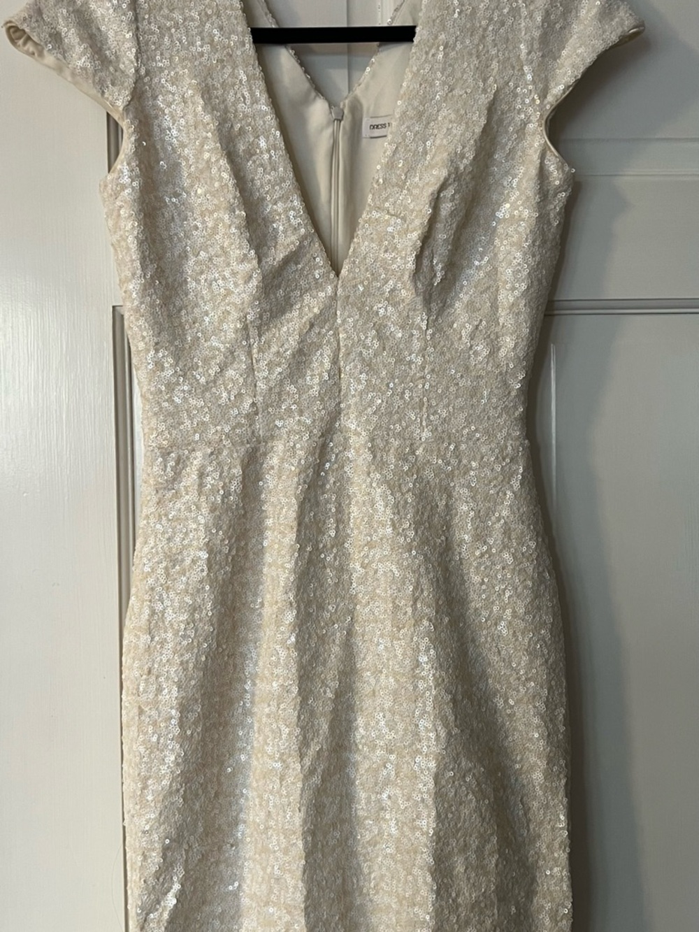 Dress the Population Ivory Sequin V-Neck Midi Dress
